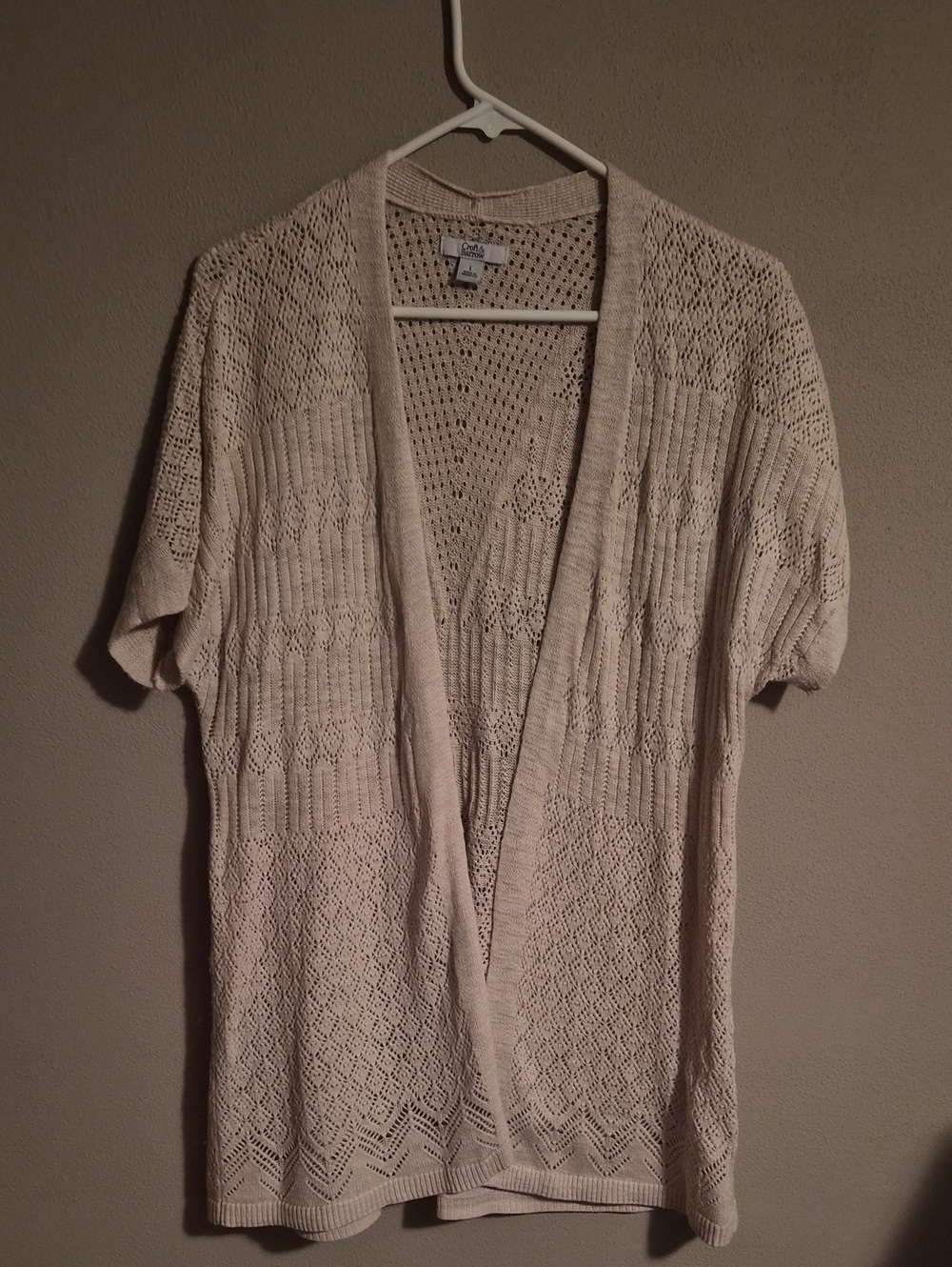 croft & barrow Openwork Short-Sleeve Cardigan in Cream